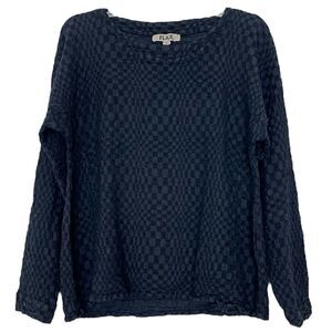 Flax Navy Blue Textured Blouse